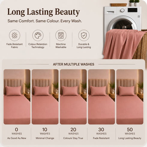 300TC Solid 100% Pure Cotton King Bedsheet Set (1 Bedsheet, 2 Pillow Covers), Dusty Rose