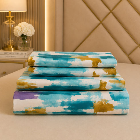 Ocean Mist 5 Pcs Double Bedsheet Set (1 Bedsheet, 4 Pillow Covers)