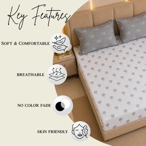 Ash Blossom King Size Bedsheet Set (1 Bedsheet, 2 Pillow Covers)