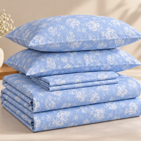 Blue Gardenia Double Bedsheet Set (1 Bedsheet, 2 Pillow Covers)