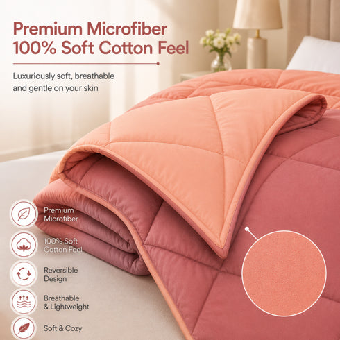 Reversible Double Bed Comforter | 150 GSM, Peach Blush