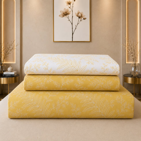 Golden Fern 5 Pcs Double Bedsheet Set (1 Bedsheet, 4 Pillow Covers)