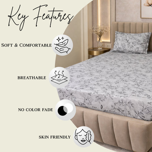 Silver Grove Double Bedsheet Set (1 Bedsheet, 2 Pillow Covers)
