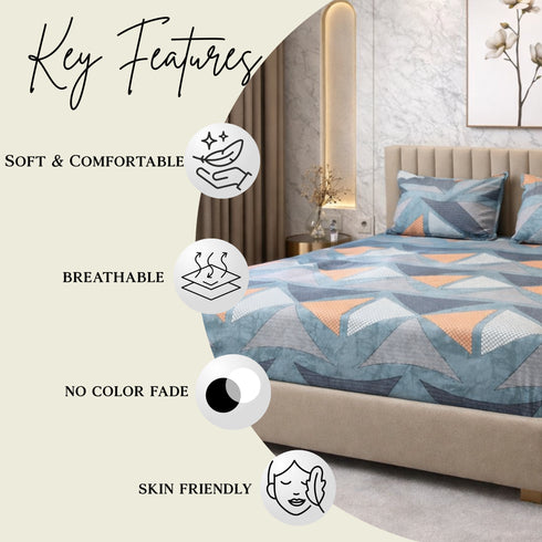 Cloud Soft Urban Prism King Size Bedsheet Set (1 Bedsheet, 2 Pillow Covers)