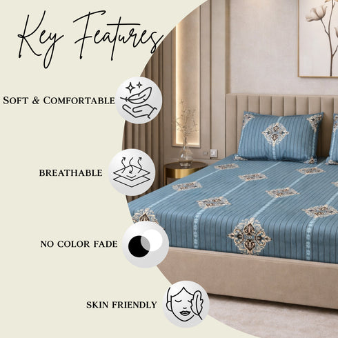 Night Bloom Royal Emblem Double Bedsheet Set (1 Bedsheet, 2 Pillow Covers)