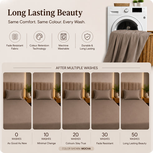 300TC Solid 100% Pure Cotton King Bedsheet Set (1 Bedsheet, 2 Pillow Covers), Mocha