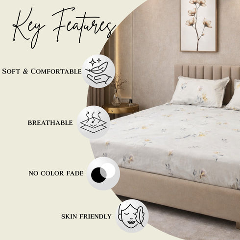 Misty Petals Double Bedsheet Set (1 Bedsheet, 2 Pillow Covers)