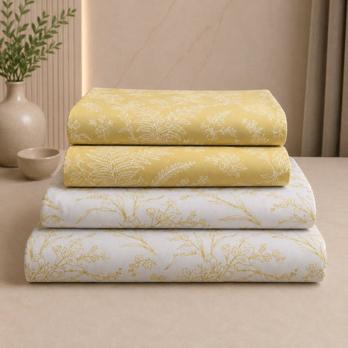 Golden Ivory 5 Pcs Double Bedsheet Set (1 Bedsheet, 4 Pillow Covers)
