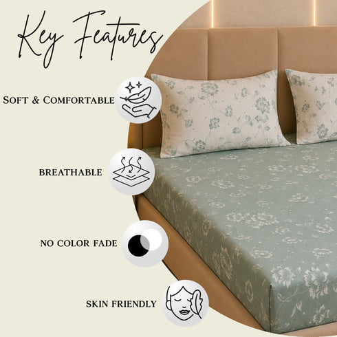 Petal Vine King Size Bedsheet Set (1 Bedsheet, 2 Pillow Covers)