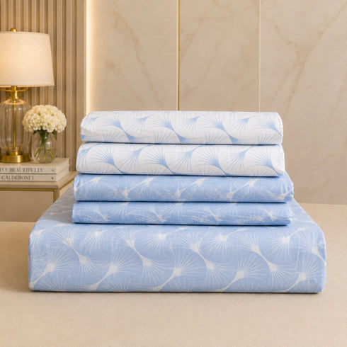 Sky Symphony 5 Pcs Double Bedsheet Set (1 Bedsheet, 4 Pillow Covers)