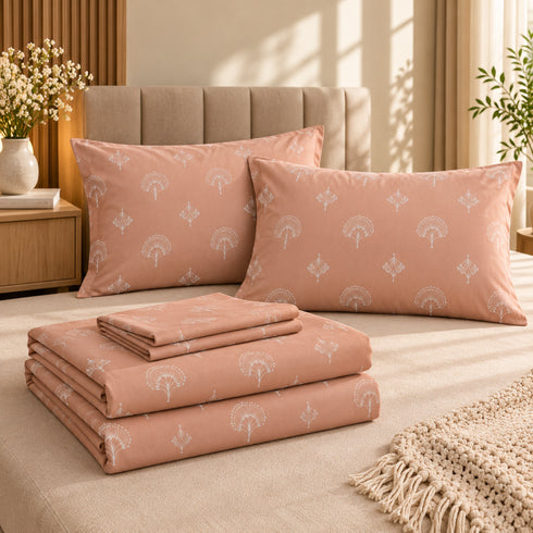 Blush Peach Double Bedsheet Set (1 Bedsheet, 2 Pillow Covers)