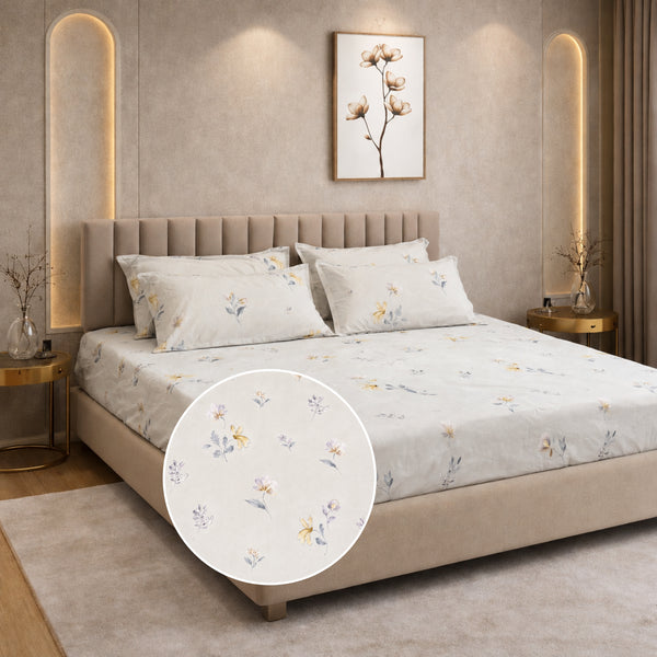 Spring Sonata 5 Pcs Double Bedsheet Set (1 Bedsheet, 4 Pillow Covers)