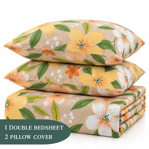 Peach Sorbet 3Pcs Double Bedsheet Set (1 Bedsheet & 2 Pillow Covers)