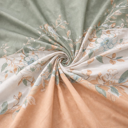 Night Bloom Sage Apricot Double Bedsheet Set (1 Bedsheet, 2 Pillow Covers)