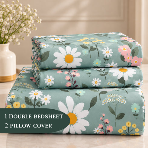 Daisy Cove 3Pcs Double Bedsheet Set (1 Bedsheet & 2 Pillow Covers)