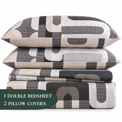 Graphite Grace 3Pcs Double Bedsheet Set (1 Bedsheet & 2 Pillow Covers)