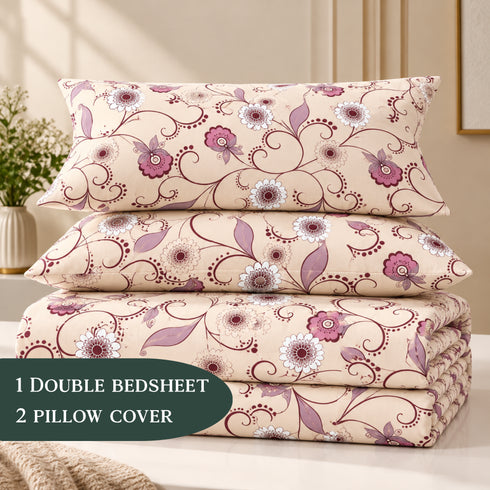 Amour 3Pcs Double Bedsheet Set (1 Bedsheet & 2 Pillow Covers)