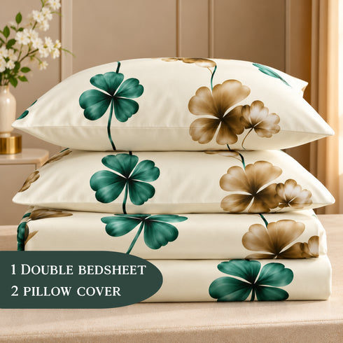 Verdant Gold 3Pcs Double Bedsheet Set (1 Bedsheet & 2 Pillow Covers)