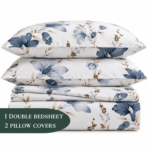 Ink Petale 3Pcs Double Bedsheet Set (1 Bedsheet & 2 Pillow Covers)
