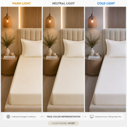 300TC Solid 100% Pure Cotton King Bedsheet Set (1 Bedsheet, 2 Pillow Covers), Ivory