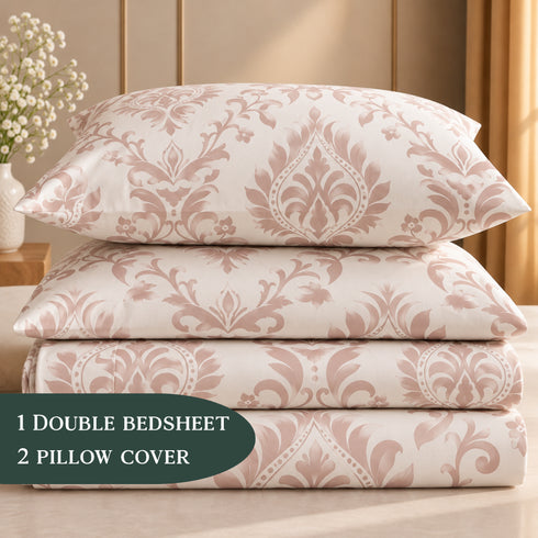 Pearl Damask 3Pcs Double Bedsheet Set (1 Bedsheet & 2 Pillow Covers)