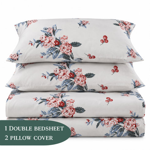 Vintage Rose 3Pcs Double Bedsheet Set (1 Bedsheet & 2 Pillow Covers)