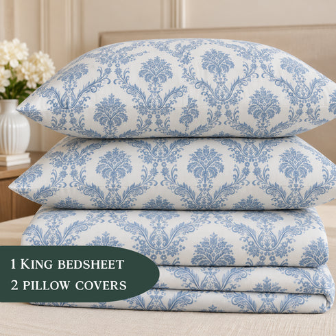 Blue Empress King Size Bedsheet Set (1 Bedsheet, 2 Pillow Covers)