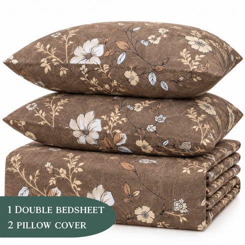Truffle Bloom 3Pcs Double Bedsheet Set (1 Bedsheet & 2 Pillow Covers)