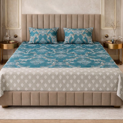 Royal Damask King Size Bedsheet Set (1 Bedsheet, 2 Pillow Covers)