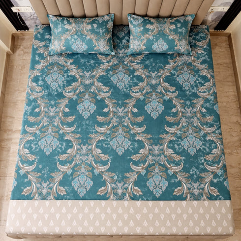 Royal Damask King Size Bedsheet Set (1 Bedsheet, 2 Pillow Covers)