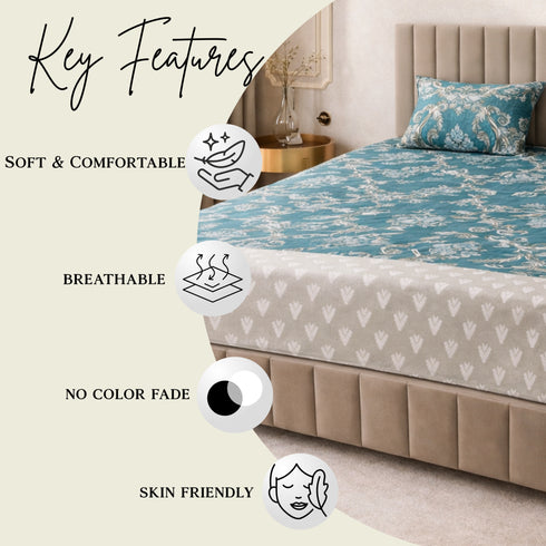 Royal Damask King Size Bedsheet Set (1 Bedsheet, 2 Pillow Covers)