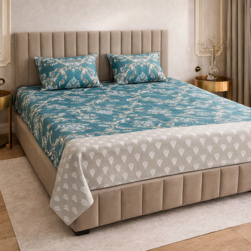 Royal Damask King Size Bedsheet Set (1 Bedsheet, 2 Pillow Covers)
