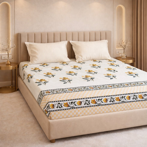 Cloud Soft Royal Mustard King Size Bedsheet Set (1 Bedsheet, 2 Pillow Covers)