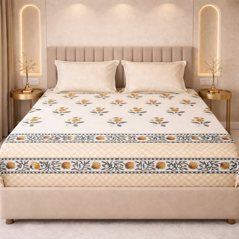 Cloud Soft Royal Mustard King Size Bedsheet Set (1 Bedsheet, 2 Pillow Covers)