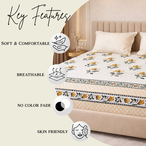 Cloud Soft Royal Mustard King Size Bedsheet Set (1 Bedsheet, 2 Pillow Covers)