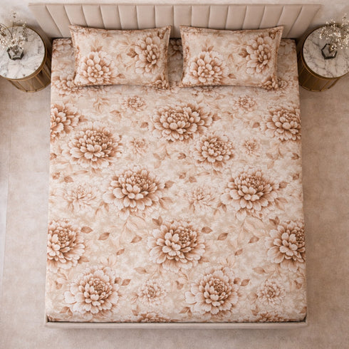 Cloud Soft Mocha Bloom King Size Bedsheet Set (1 Bedsheet, 2 Pillow Covers)