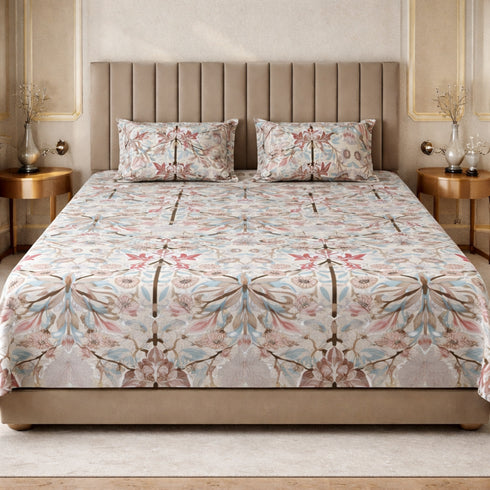 Cloud Soft Blush Symphony King Size Bedsheet Set (1 Bedsheet, 2 Pillow Covers)