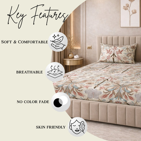 Cloud Soft Blush Symphony King Size Bedsheet Set (1 Bedsheet, 2 Pillow Covers)