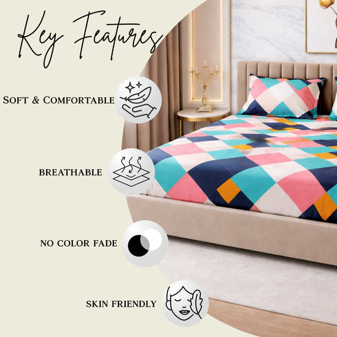 Modern Mosaic King Size Bedsheet Set (1 Bedsheet, 2 Pillow Covers)