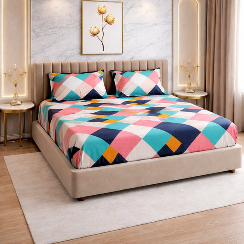 Modern Mosaic King Size Bedsheet Set (1 Bedsheet, 2 Pillow Covers)