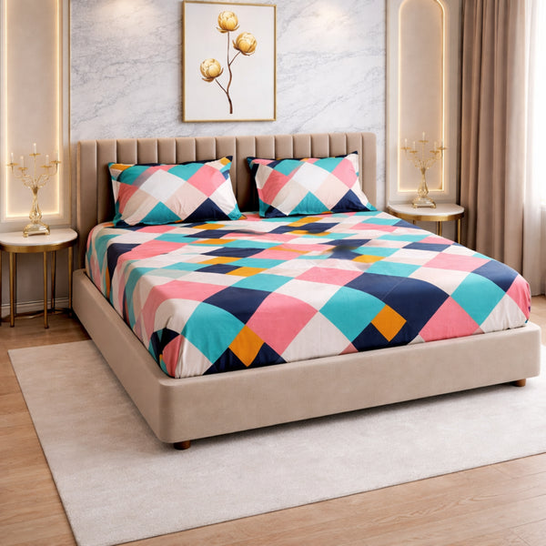 Cloud Soft Modern Mosaic King Size Bedsheet Set (1 Bedsheet, 2 Pillow Covers)