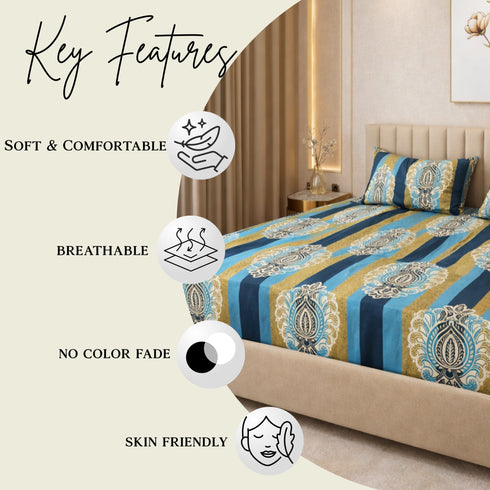 Cloud Soft Regal Medallion King Size Bedsheet Set (1 Bedsheet, 2 Pillow Covers)
