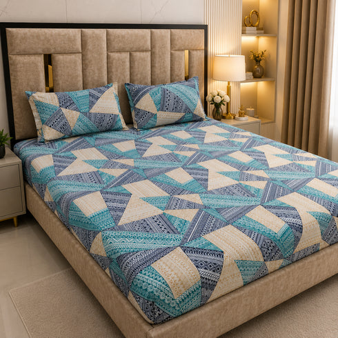 Mosaic Mint Double Bedsheet Set (1 Bedsheet, 2 Pillow Covers)
