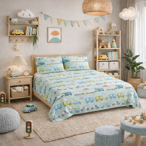 Kinder Soft Tiny Transit Double Bedsheet Set (1 Bedsheet, 2 Pillow Covers)