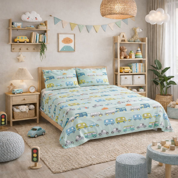 Kinder Soft Tiny Transit Double Bedsheet Set (1 Bedsheet, 2 Pillow Covers)