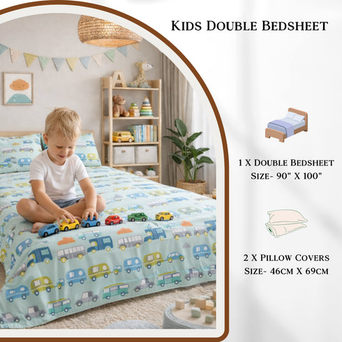 Kinder Soft Tiny Transit Double Bedsheet Set (1 Bedsheet, 2 Pillow Covers)