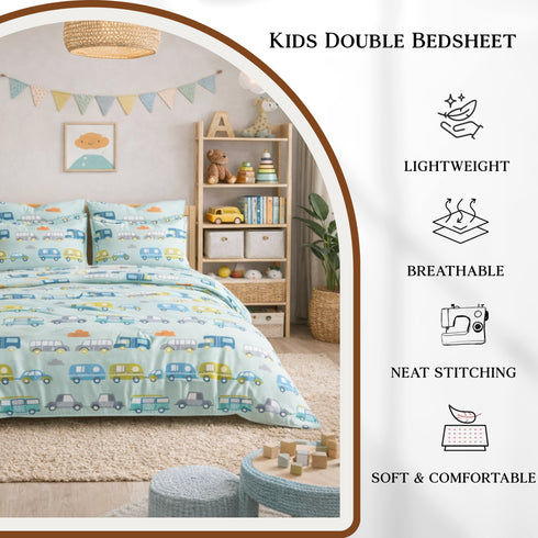 Kinder Soft Tiny Transit Double Bedsheet Set (1 Bedsheet, 2 Pillow Covers)