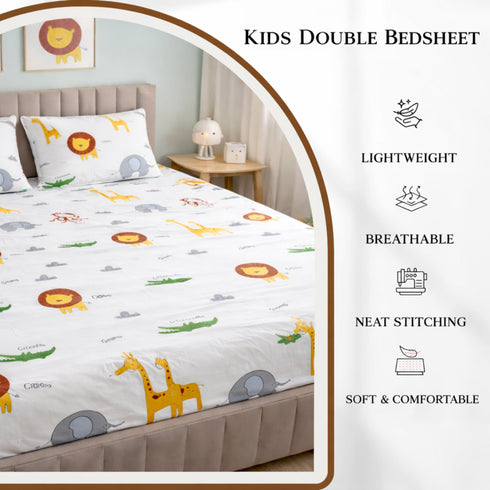 Kinder Soft Jungle Safari Double Bedsheet Set (1 Bedsheet, 2 Pillow Covers)