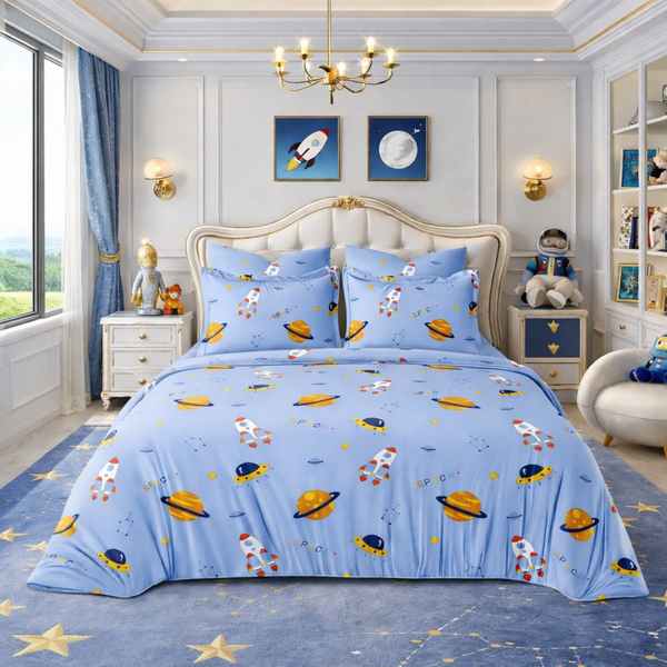 Kinder Soft Orbit Adventure Double Bedsheet Set (1 Bedsheet, 2 Pillow Covers)