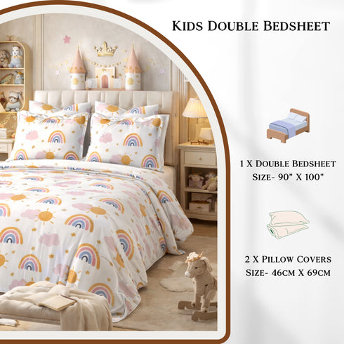 Kinder Soft Cloudy Smiles Double Bedsheet Set (1 Bedsheet, 2 Pillow Covers)